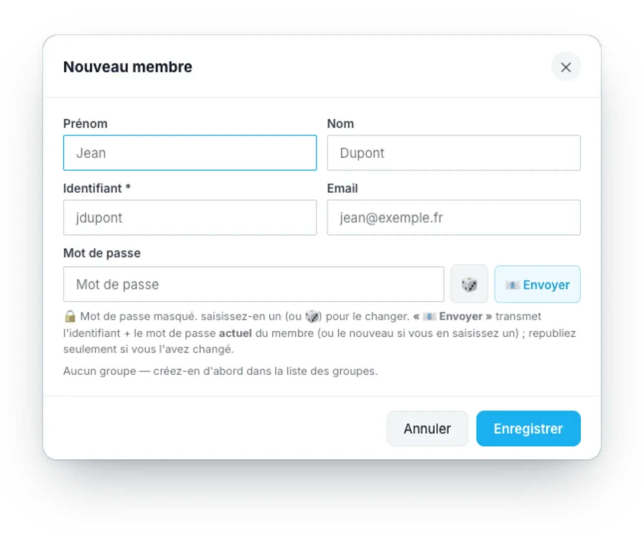 Das Profil eines neuen Mitglieds: Name, Benutzername, E-Mail und Passwort