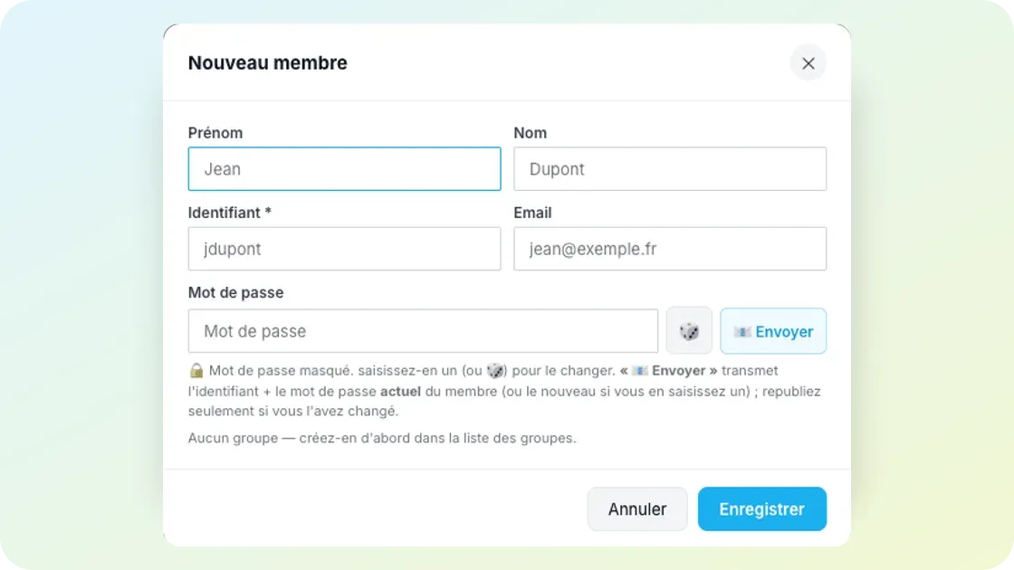 La fiche d'un nouveau membre dans l'éditeur